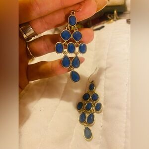 Elegant Blue and Gold Chandelier Earrings